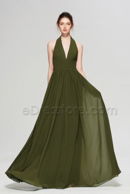 Halter Olive Green Bridesmaid Dresses