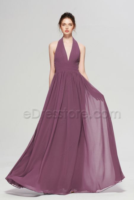 Halter Strap Dusty Purple Bridesmaid Dresses