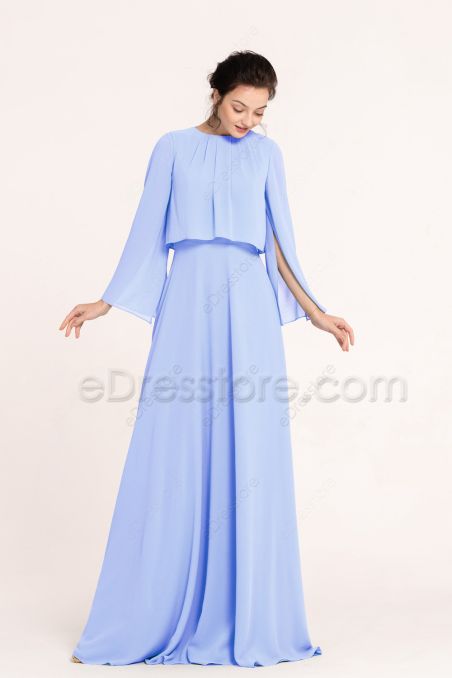 Modest Baby Blue Plus Size Bridesmaid Dresses with Sleeves