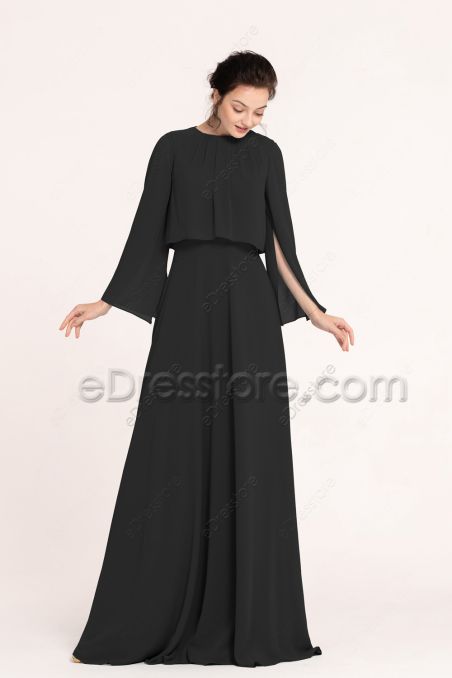 Modest Black Bridesmaid Dresses Long Sleeves