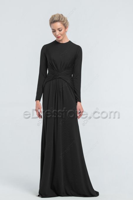 Modest Black Bridesmaid Dresses with Long Sleeves