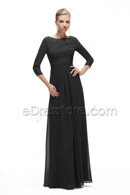 Modest Black Mormon Bridesmaid Dresses with Sleeves