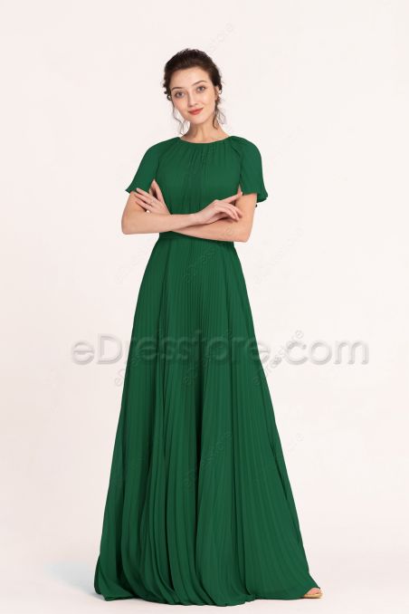 Modest Jewel Tone Emerald Bridesmaid Dress Short Sleeves