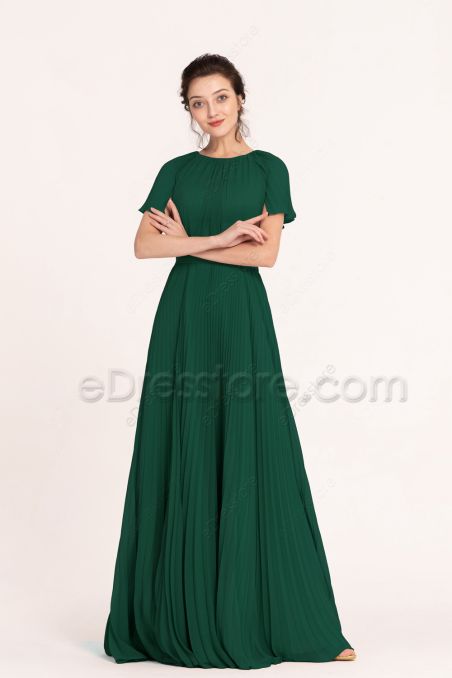 Modest LDS Dark Emerald Green Autumn Bridesmaid Dresses 1