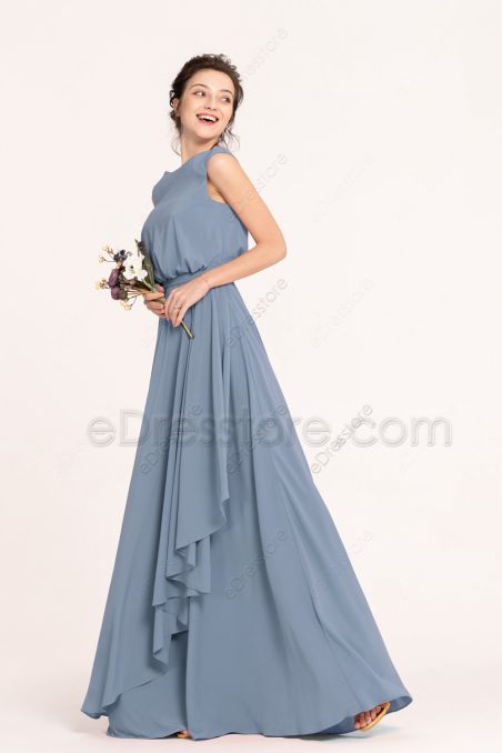 Modest LDS Steel Blue Bridesmaid Dress Popover Top