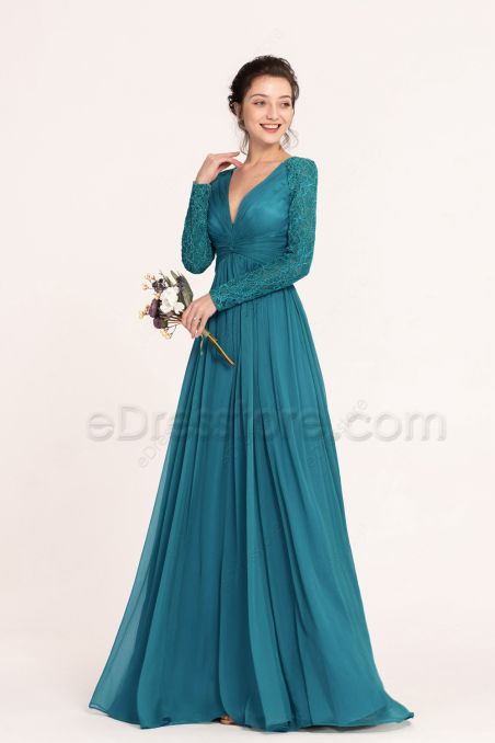 Modest Turquoise Maternity Bridesmaid Dresses Long Sleeves