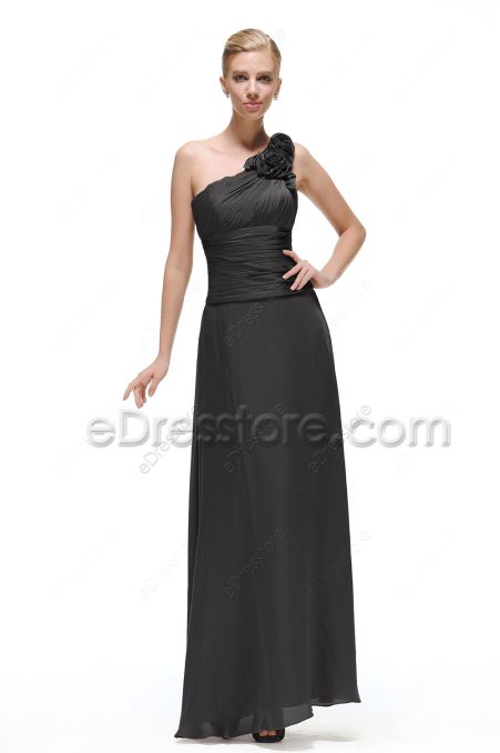 One Shoulder Black Satin Bridesmaid Dresses