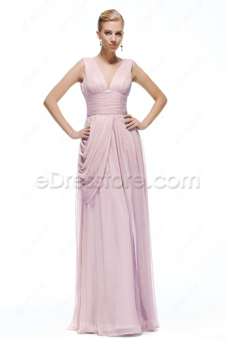 V Neck Pink Bridesmaid Dress Maid of Honor Dresses
