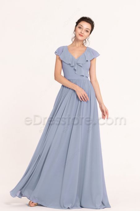 Powder Blue Bridesmaid Dresses Flounce Cap Sleeves