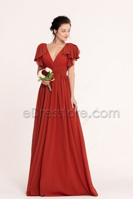 Rusted Red Modest Bridesmaid Dresses Long