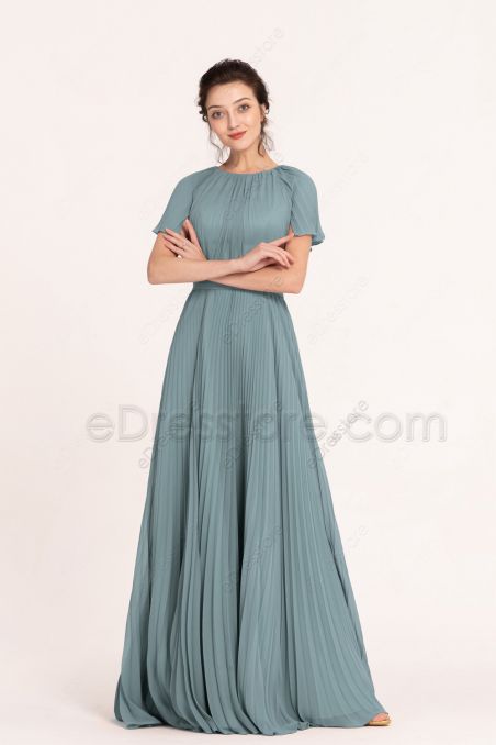 Seaglass Green Modest Mother of the Bride Dress with Sleeves