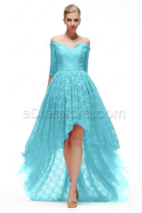 Sky Blue High Low Bridesmaid Dresses with Sleeves