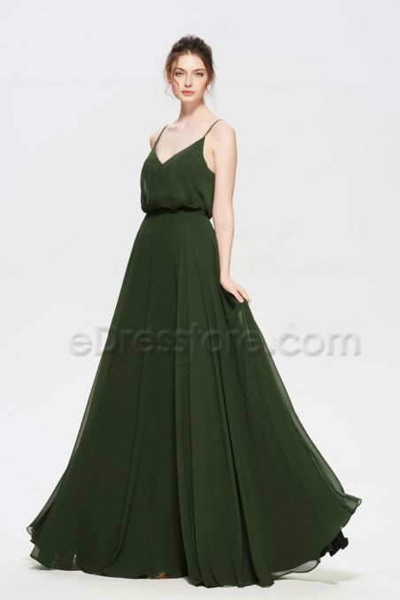 Spaghetti Straps Dark Olive Green Bridesmaid Dress