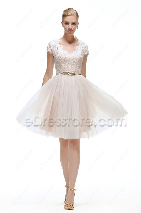White Backless Short Prom Dresses Cap Sleeves