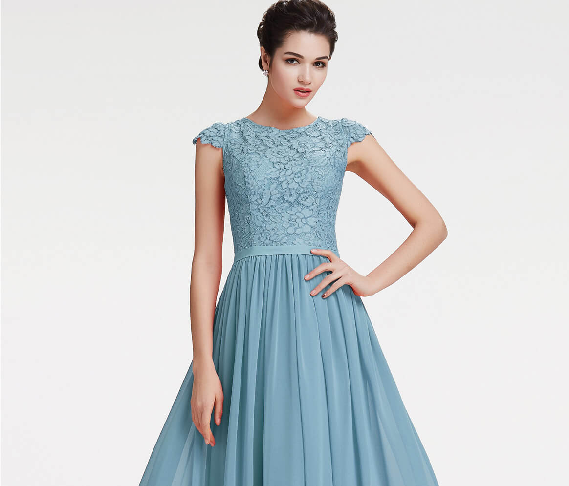 Modest LDS Sea Glass Blue Bridesmaid Dresses | eDresstore