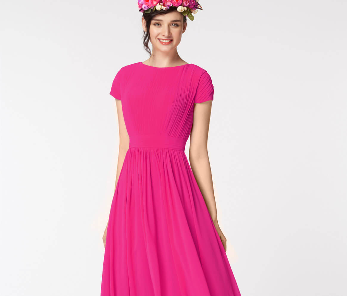 Modest Lds Hot Pink Bridesmaid Dresses Edresstore 9791