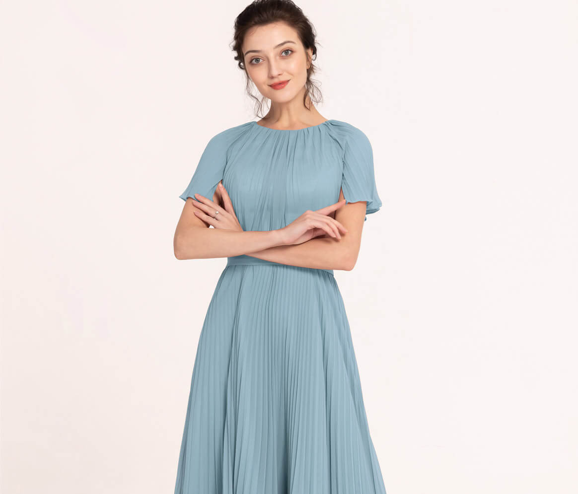 Modest LDS Sea Glass Blue Bridesmaid Dresses with Sleeves | eDresstore